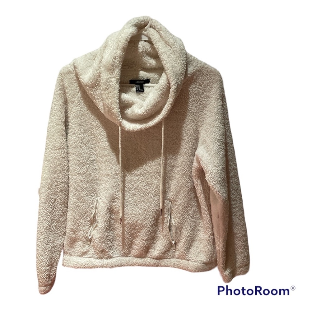 Forever 21 Fleece White/Cream Pullover Hoodie